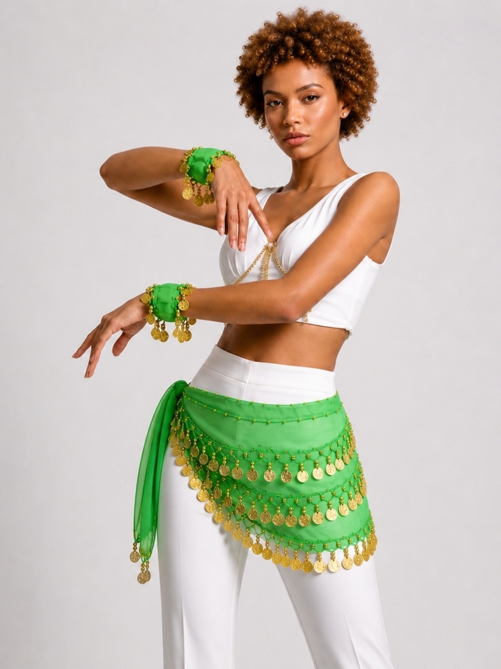 Belly Dance Hip Scarf and Belly Dance Wrist or Ankle Cuffs with Gold Coins NWOT